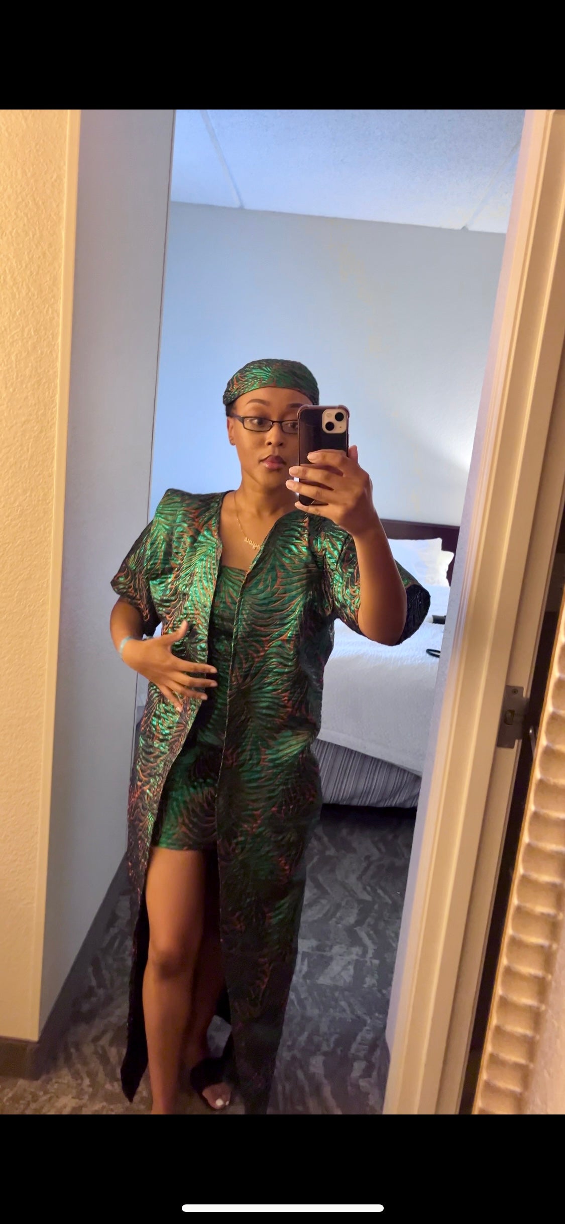 Three Piece African Queen Kaftan + Dress + Headpiece Set