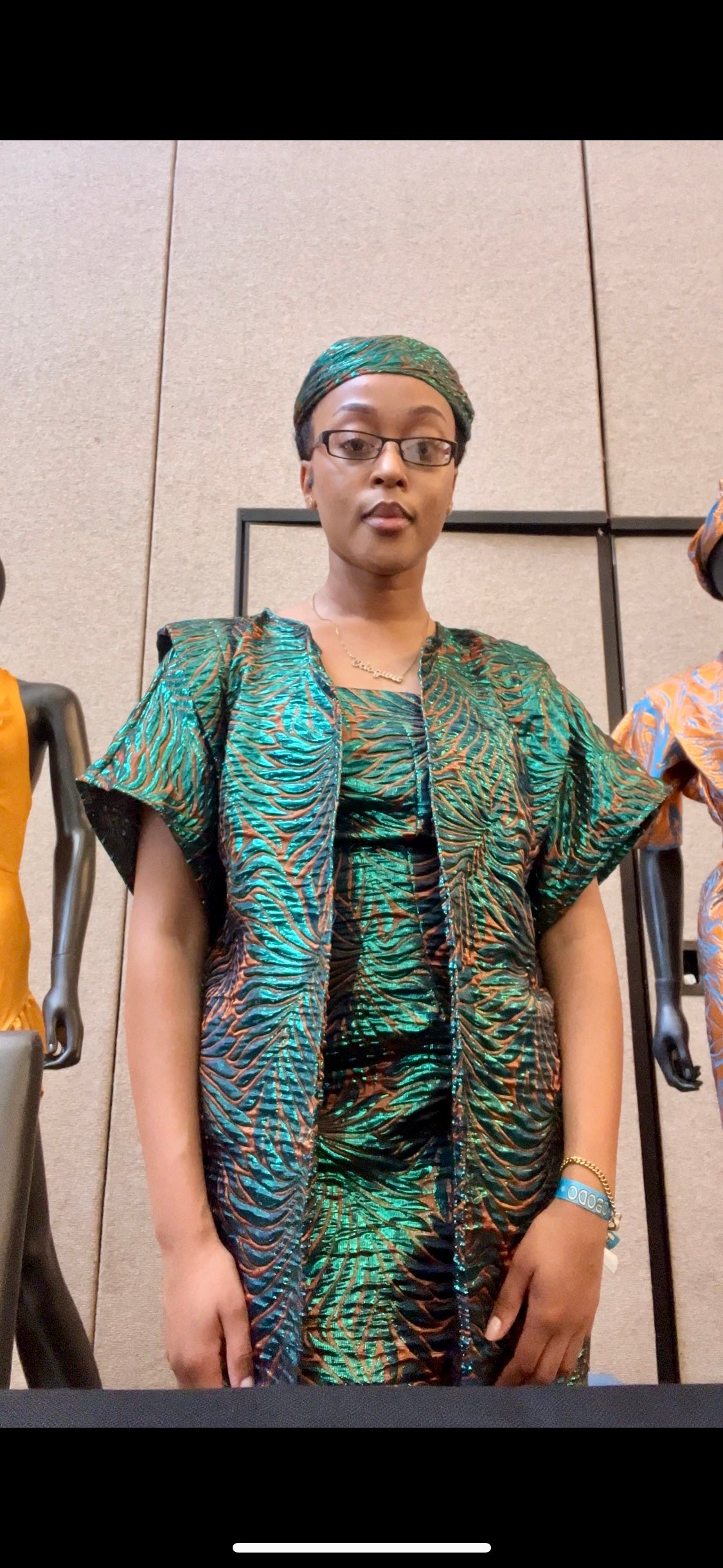 Three Piece African Queen Kaftan + Dress + Headpiece Set