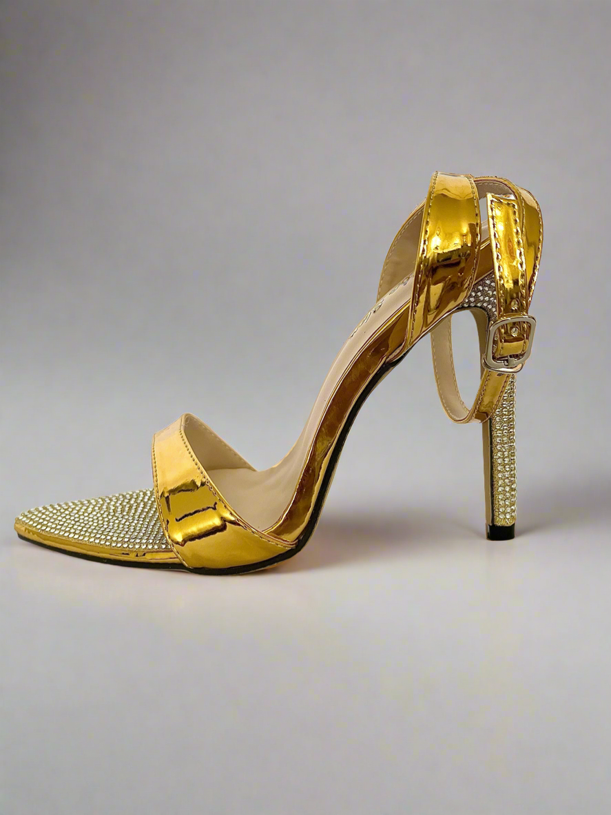 Diamanté Point-Toe Gold Heels – See The Slay Fashion House