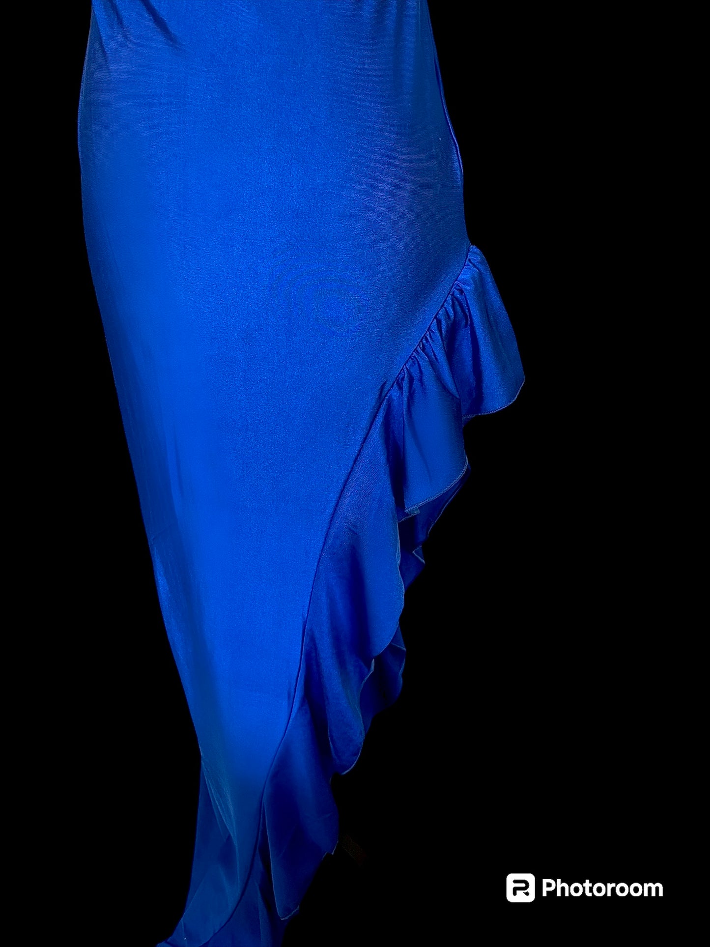 Halter Cowl Neck Dress With Thigh High Ruffle Split