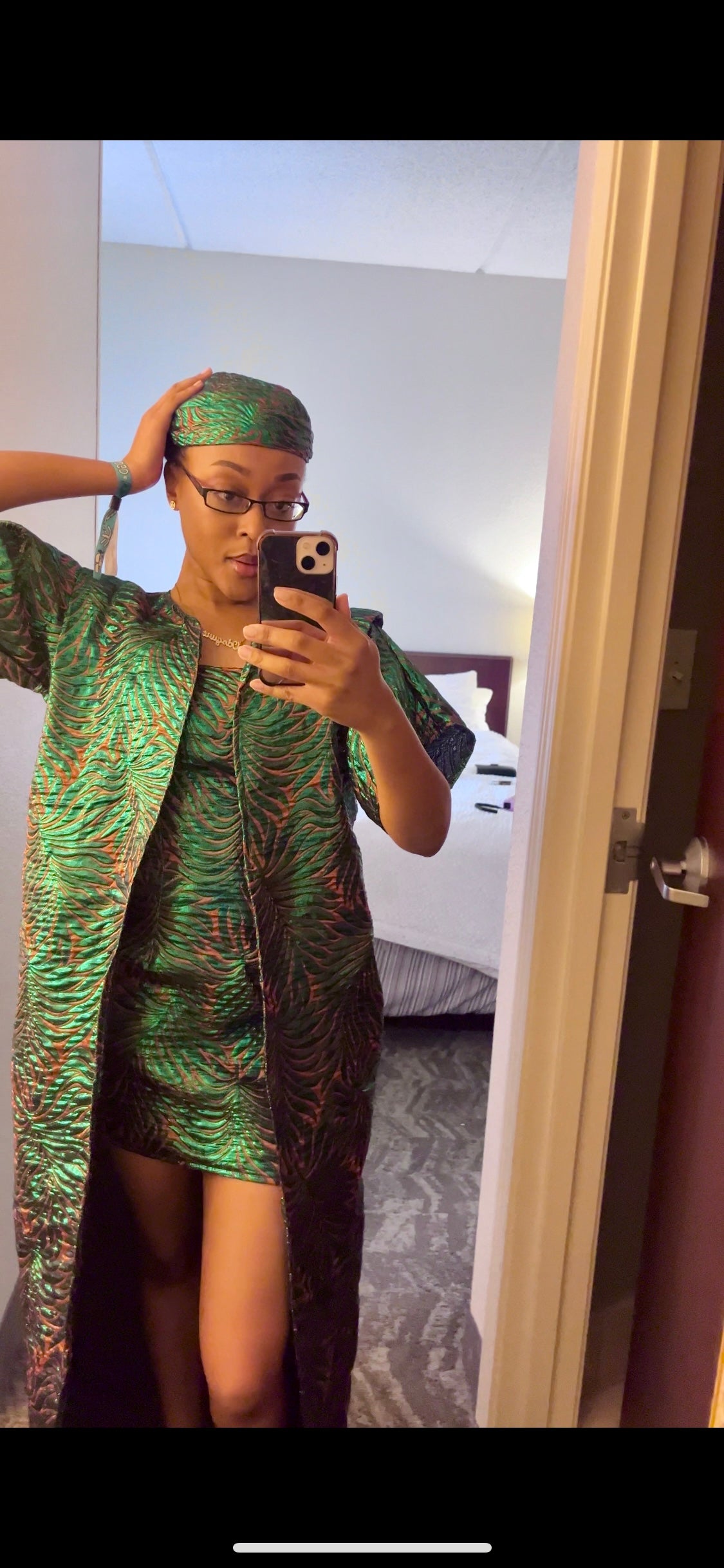 Three Piece African Queen Kaftan + Dress + Headpiece Set