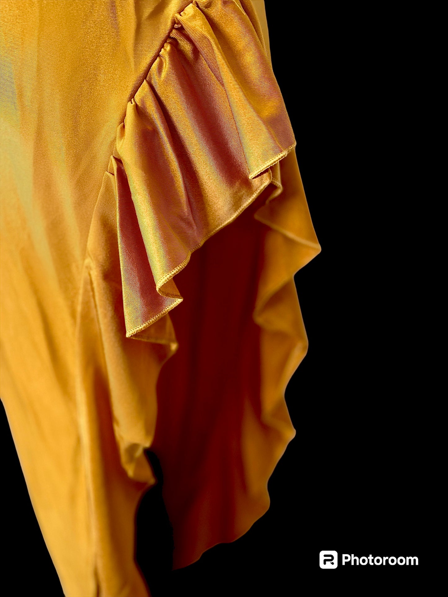 Halter Cowl Neck Dress With Thigh High Ruffle Split