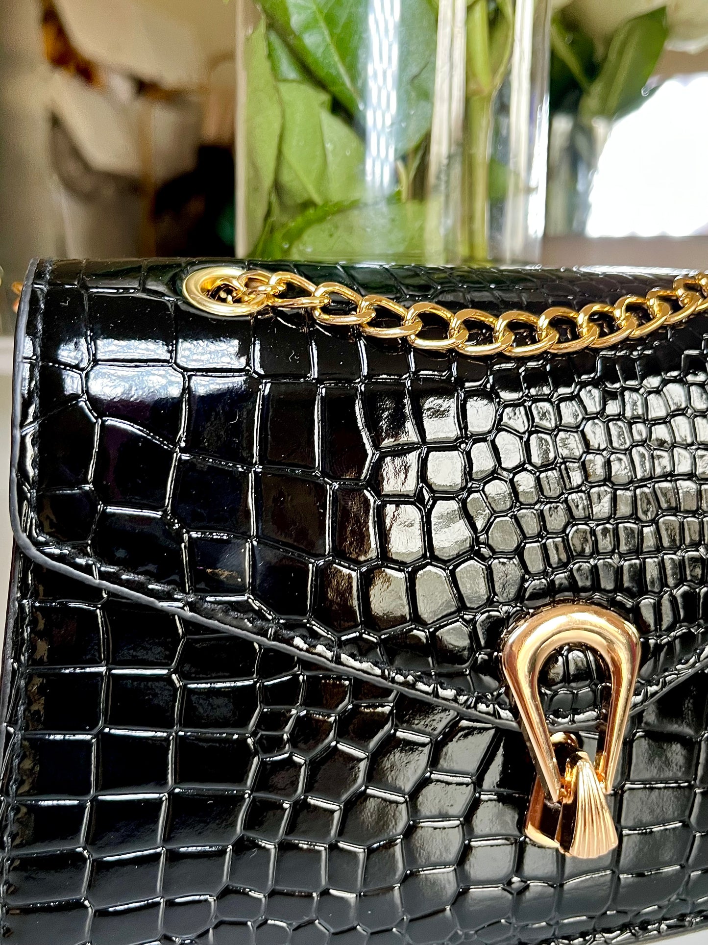 Gold Chain PU Leather Crossbody Bag