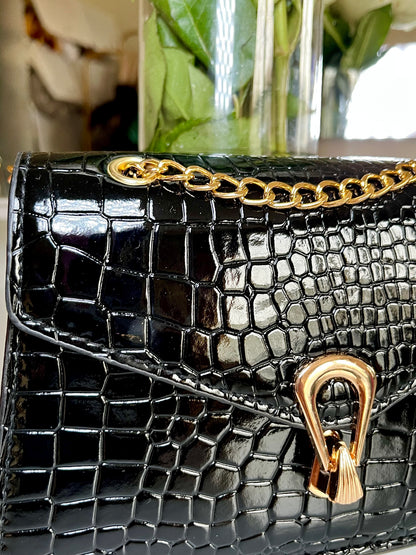 Gold Chain PU Leather Crossbody Bag
