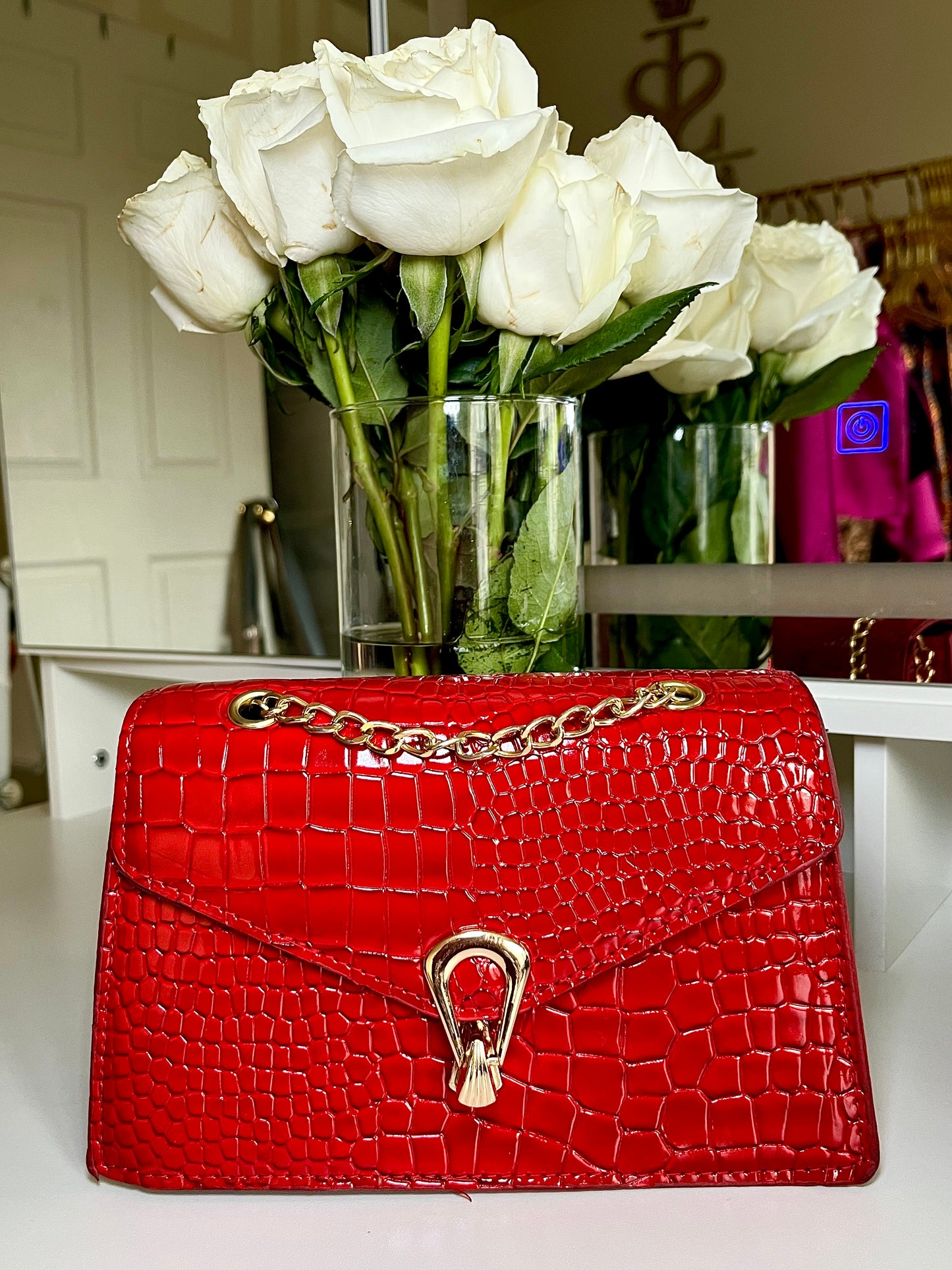 Gold Chain PU Leather Crossbody Bag