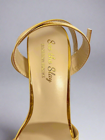 Diamanté Point-Toe Gold Heels