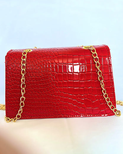 Gold Chain PU Leather Crossbody Bag