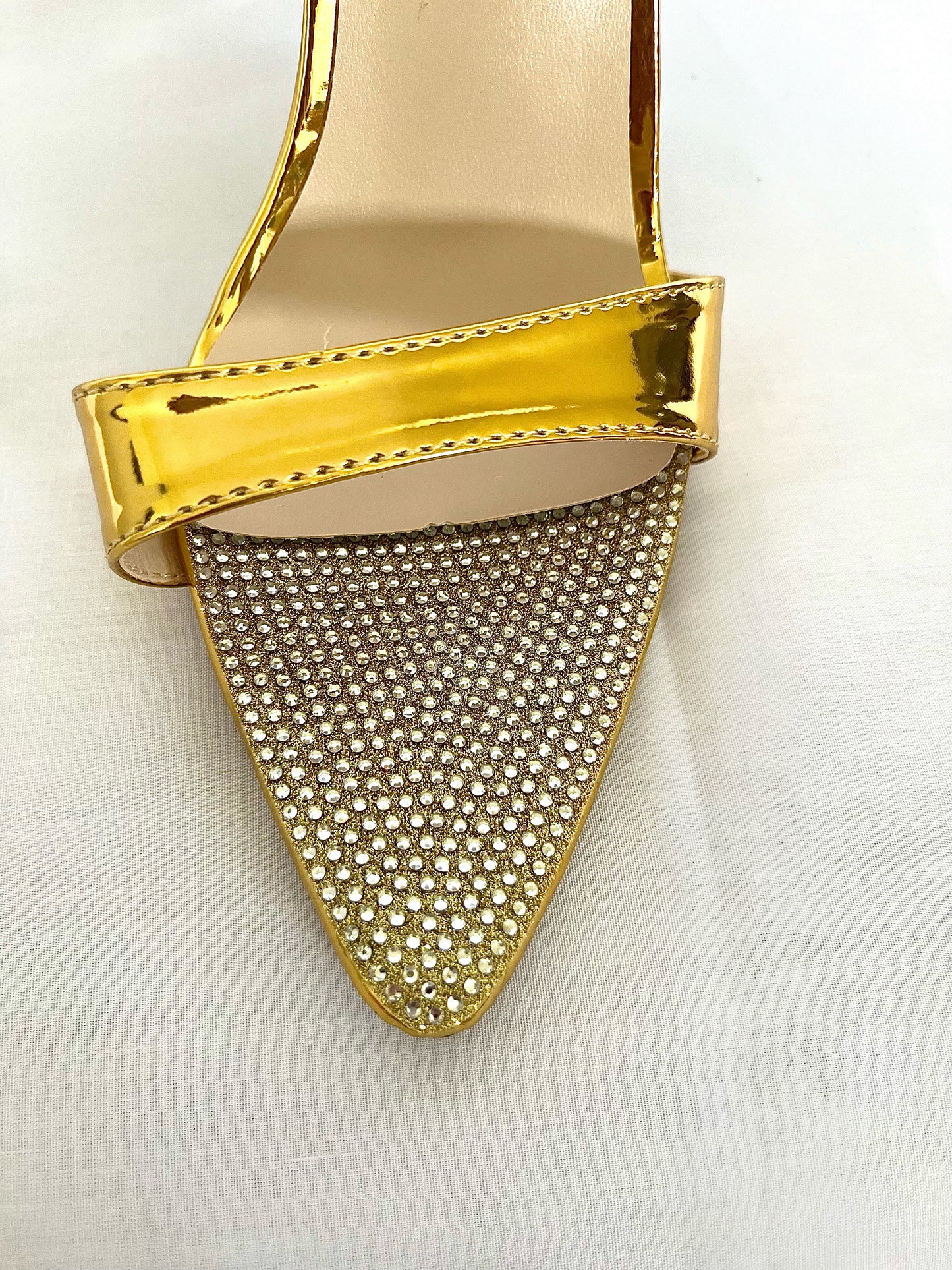 Diamanté Point-Toe Gold Heels