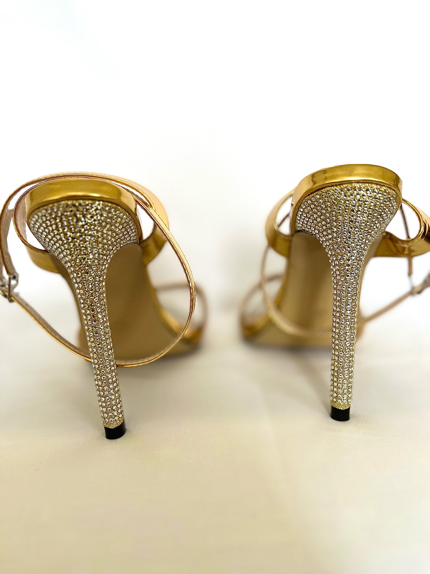 Diamanté Point-Toe Gold Heels