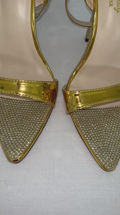 Diamanté Point-Toe Gold Heels