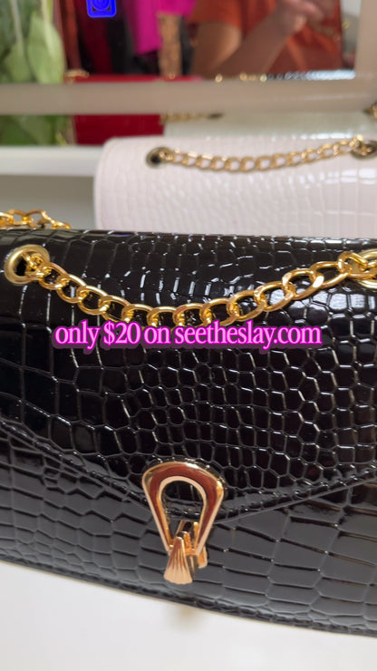 Gold Chain PU Leather Crossbody Bag