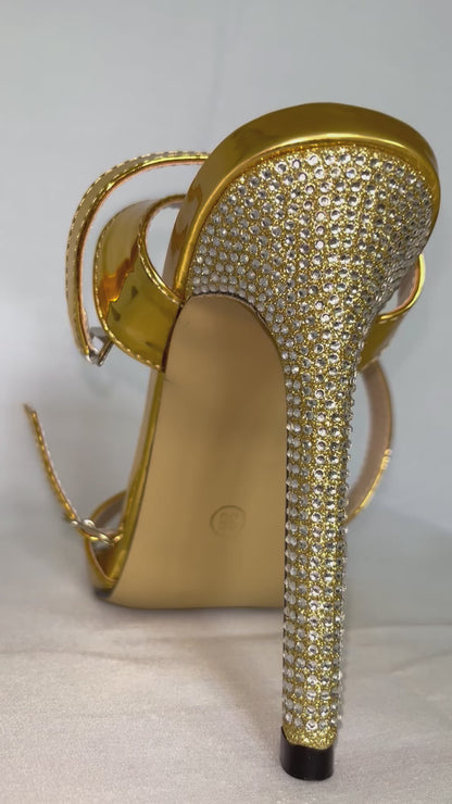 Diamanté Point-Toe Gold Heels